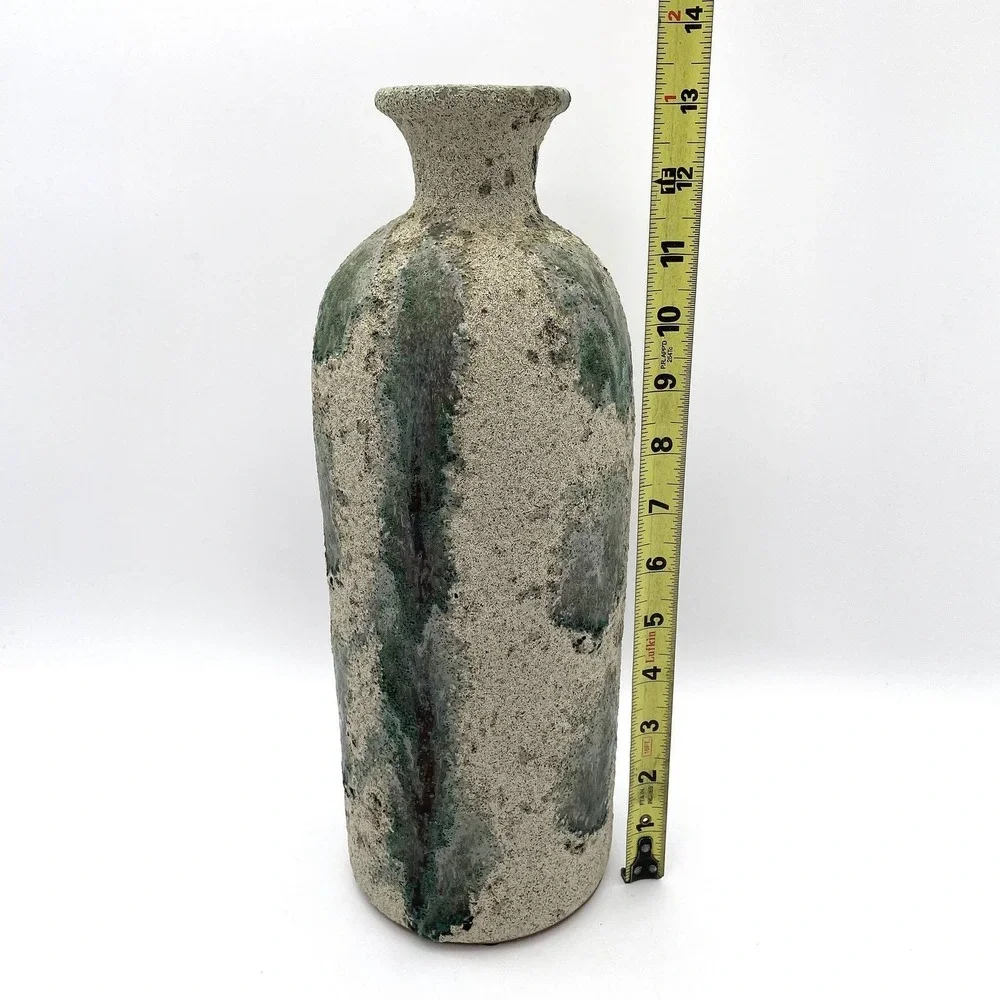 Vintage Studio Pottery Ceramic Vase Brutalist Lava Glaze Hand-Thrown 12.5